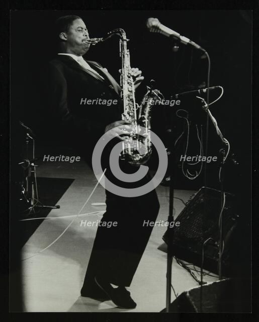 Courtney Pine on stage at the Forum Theatre, Hatfield, Hertfordshire, 8 April 1987. Artist: Denis Williams