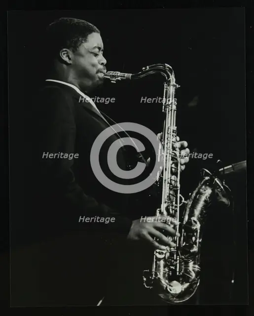 Courtney Pine playing tenor saxophone at the Forum Theatre, Hatfield, Hertfordshire, 8 April 1987. Creator: Denis Williams.