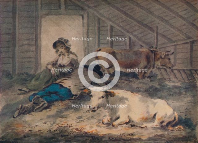 'Courtship in a Cowshed', c1801. Artist: Julius Caesar Ibbetson.