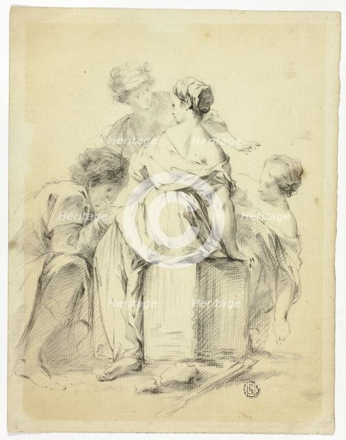 Courtship Scene with Youth and Three Maidens, n.d. Creator: Unknown.