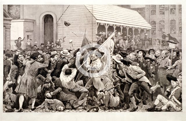 Covent Garden with election hustings in the background, featuring Charles James Fox, (c1790?). Artist: Anon