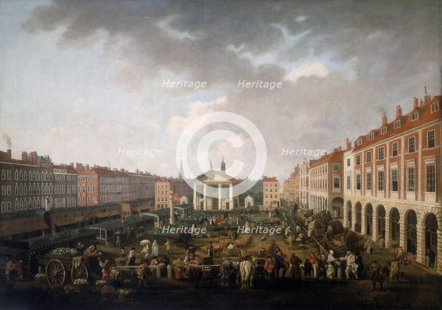 'Covent Garden Piazza and Market', c1775. Creator: John Collet.