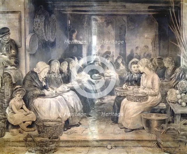 'Covent Garden Scene - Women Workers Seated', c1862-1935.                                        Artist: Francis William Lawson