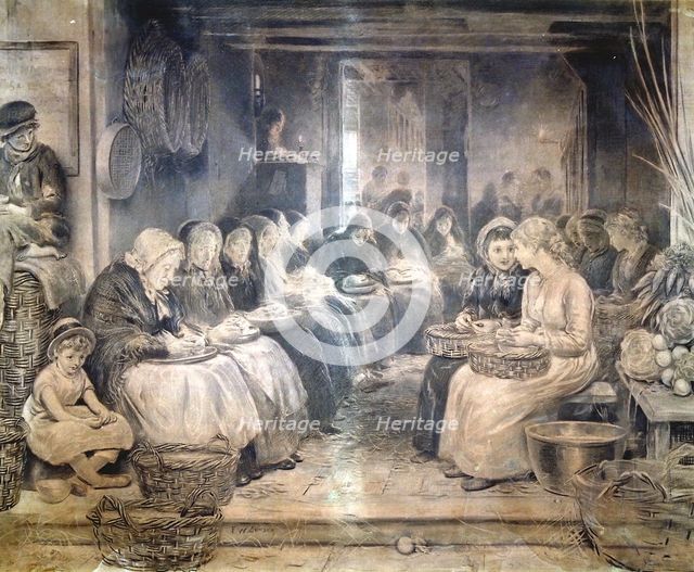 'Covent Garden Scene - Women Workers Seated', c1862-1935.                                        Artist: Francis William Lawson