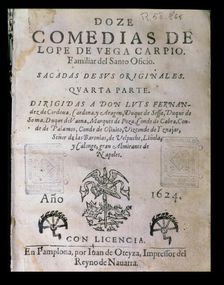 Cover Doce comedias (Twelve comedies) by Lope de Vega, published in 1624 in Pamplona
