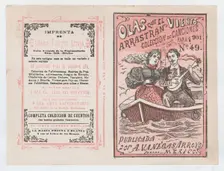 Cover for Olas que el Viento Arrastran para 1901 a man serenading a woman in a row ..., ca. 1901. Creator: José Guadalupe Posada