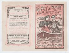 Cover for Olas que el Viento Arrastran para 1901 a man serenading a woman in a row ..., ca. 1901. Creator: José Guadalupe Posada