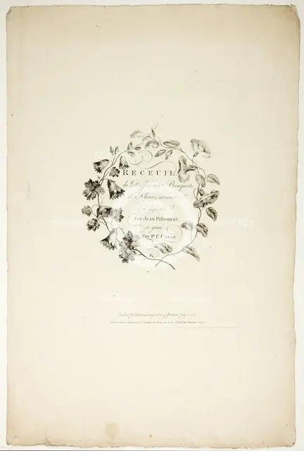 Cover for Collection of Different Bouquets of Flowers, Invented and Draw..., published July 4, 1760. Creator: Pierre-Charles Canot.