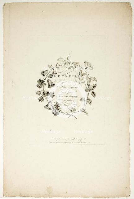 Cover for Collection of Different Bouquets of Flowers, Invented and Draw..., published July 4, 1760. Creator: Pierre-Charles Canot.