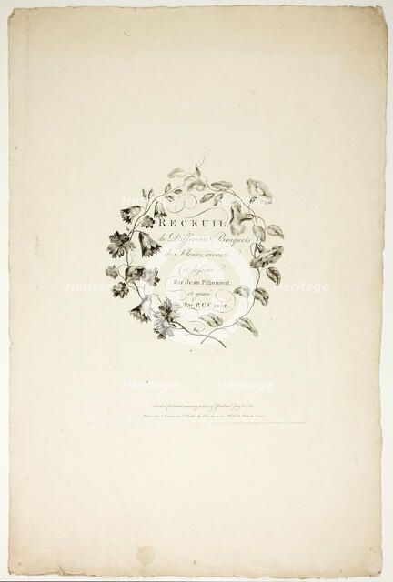 Cover for Collection of Different Bouquets of Flowers, Invented and Draw..., published July 4, 1760. Creator: Pierre-Charles Canot.
