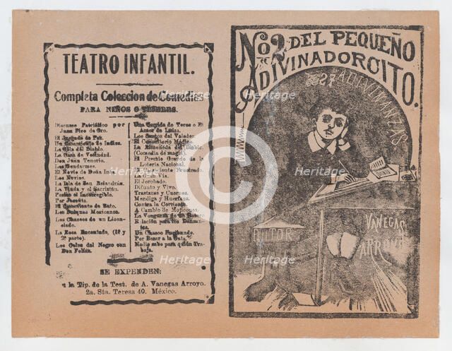 Cover for 'Del Pequeño Adivinadorcito', a young boy resting his head on his hand ..., ca. 1890-1910. Creator: José Guadalupe Posada.