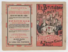 Cover for El Brindador Popular a man raising a toast to a group of people seat..., ca. 1880-1910. Creator: José Guadalupe Posada