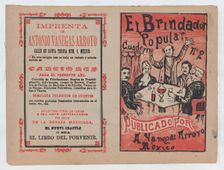 Cover for El Brindador Popular a man raising a toast to a group of people seat..., ca. 1880-1910. Creator: José Guadalupe Posada