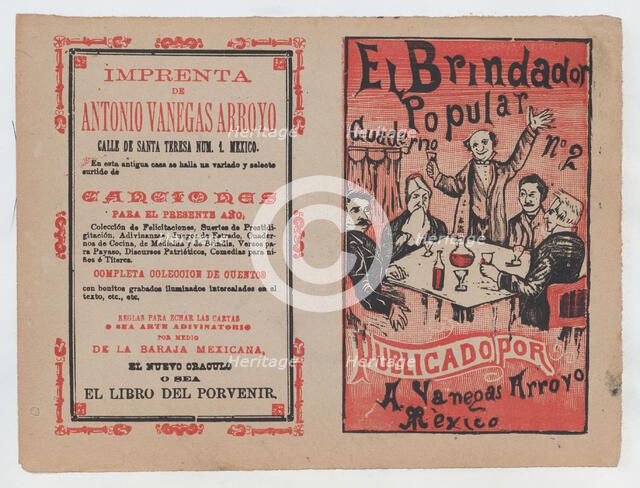 Cover for 'El Brindador Popular', a man raising a toast to a group of people seat..., ca. 1880-1910. Creator: José Guadalupe Posada.