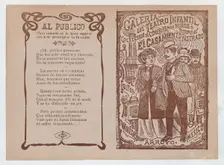 Cover for El Casamiento Fustrado a man and woman walking arm in arm, a train i..., ca. 1890-1910. Creator: José Guadalupe Posada