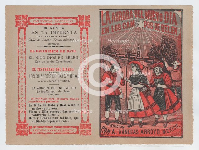Cover for 'La Aurora del Nuevo Dia en los Campos de Belen', villagers holding she..., ca. 1890-1910. Creator: José Guadalupe Posada.