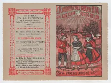 Cover for La Aurora del Nuevo Dia en los Campos de Belen villagers holding she..., ca. 1890-1910. Creator: José Guadalupe Posada