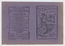 Cover for La Cubicubianita Cuento a figure wearing a feathered hat leaning on ..., ca. 1890-1910. Creator: José Guadalupe Posada