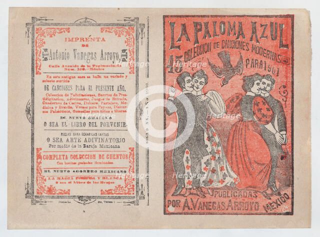 Cover for 'La Paloma Azul : Coleccion de Canciones Modernas Para 1901', two couples da..., ca. 1901. Creator: José Guadalupe Posada.