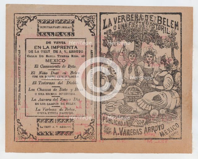 Cover for 'La Verbena de Belen o Una Fiesta Pastoril", people having a picnic in a fie..., ca. 1901. Creator: José Guadalupe Posada.