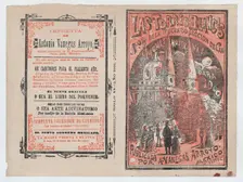 Cover for Las Torres Blancas a group of people walking and looking up at two white ..., ca. 1900. Creator: José Guadalupe Posada