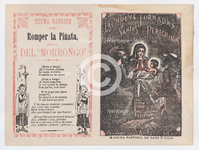 Cover for 'Las Nueve Jornadas de los Santos Peregrinos', Holy Family in the mange..., ca. 1890-1910. Creator: José Guadalupe Posada.