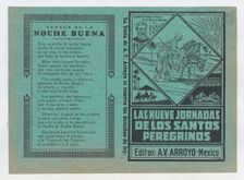 Cover for Las Nueves Jornadas de los Santos Peregrinos Mary on horseback and Joseph..., ca. 1880. Creator: José Guadalupe Posada