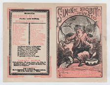 Cover for Simonel Bobito a man stomping and a donkey in the background, ca. 18..., ca. 1890-1910. Creator: José Guadalupe Posada