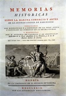 Cover Historical Records on Marina, Commerce and Arts of the ancient city of Barcelona Volumes…