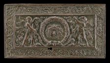 Cover of a writing casket: Geniuses with Wreath and Medusa Head, c. 1500. Creator: Unknown