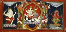 Cover of a Shakta Manuscript with Uma-Maheshvara, 1810. Creator: Unknown