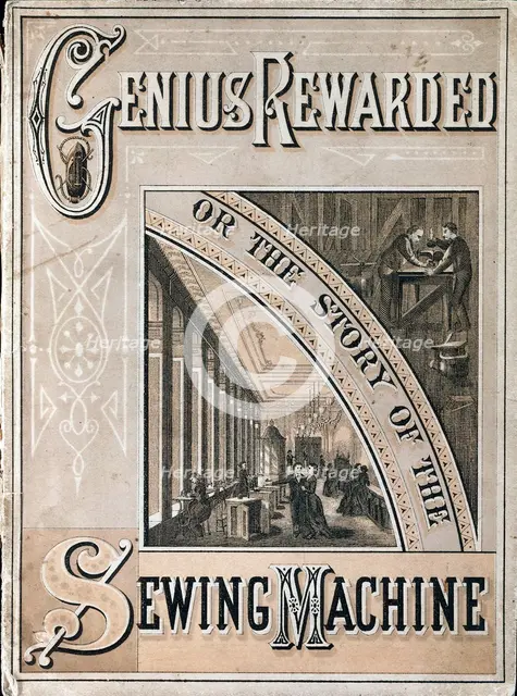 Cover of Genius Rewarded, or the History of the Singer Sewing Machine, 1880. Artist: Unknown