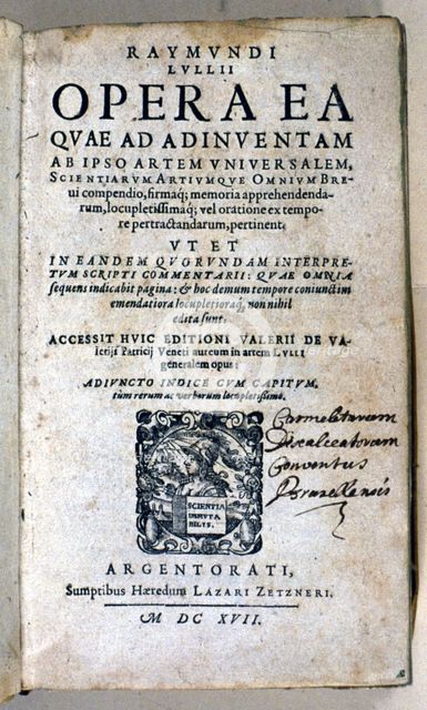 Cover of 'Opera Ea quae ad Inventam' by Ramon Llull, 1617. Creator: Llull, Raimon (1232-1316).