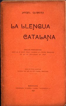 Cover of La llengua Catalana speech by Angel Guimerà made at the Ateneu Barcelonés on November…