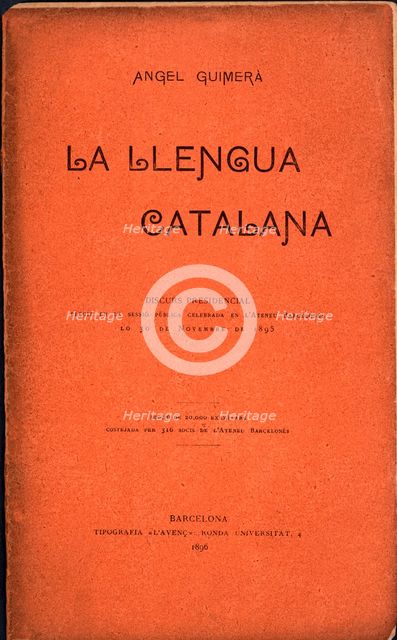 Cover of 'La llengua Catalana', speech by Angel Guimerà made at the Ateneu Barcelonés on November…