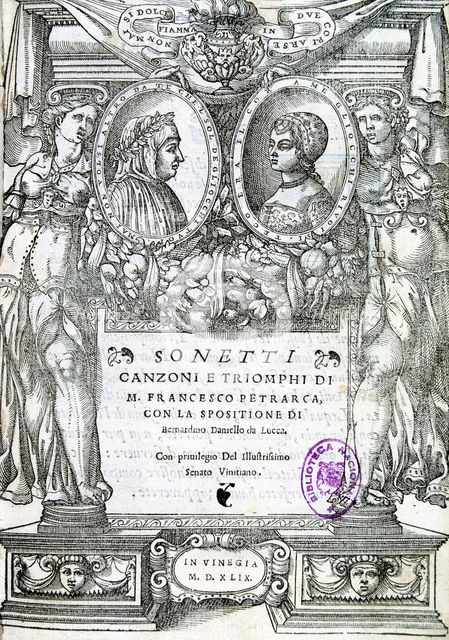 Cover of 'Sonetti. Canzoni e triomphi' by Petrarch. Venice edition, 1540.