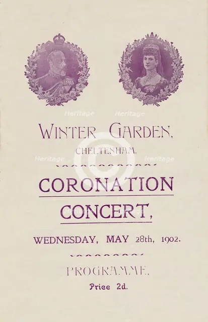 Cover of programme for a Coronation Concert at the Winter Garden, Cheltenham, 1902.  Creator: Unknown.