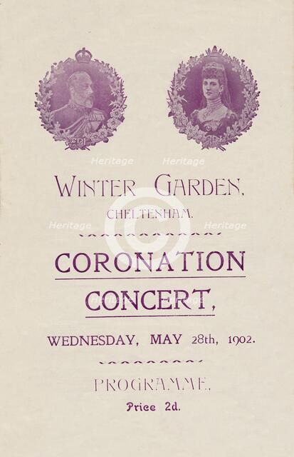 Cover of programme for a Coronation Concert at the Winter Garden, Cheltenham, 1902.  Creator: Unknown.