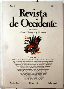 Cover of Revista de Occidente No. 1. July 1932 magazine founded and directed by José Ortega y …