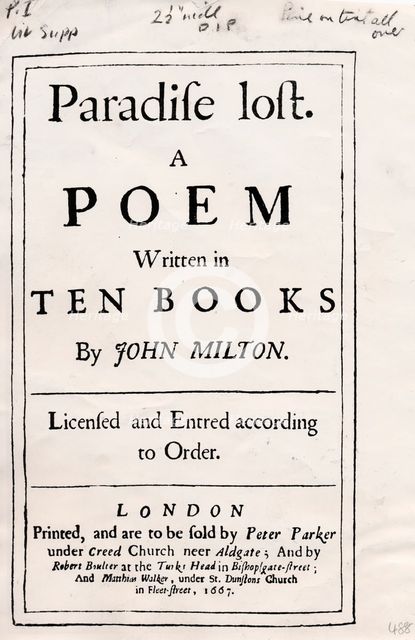 Cover of the 1st edition of 'Paradise Lost', by John Milton, 1661. Creator: John Milton.