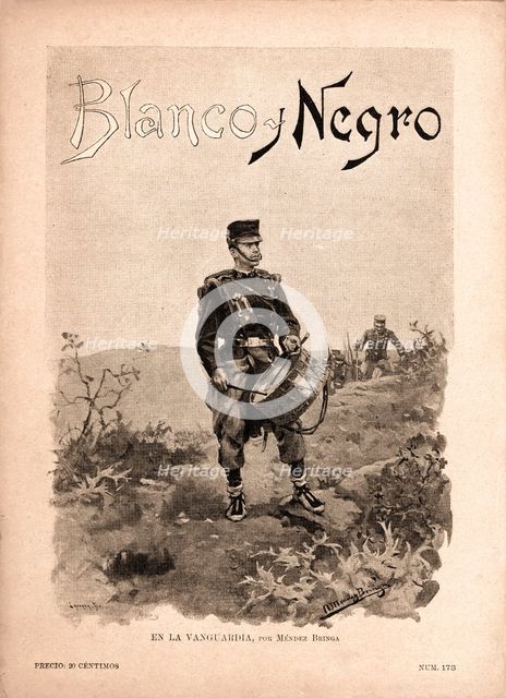 Cover of the magazine 'Blanco y Negro'. Madrid, September 1894. Infantry drum. Drawing by Méndez …