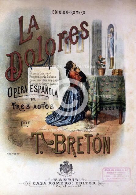Cover of the operetta 'La Dolores', 1895, work by composer Tomas Breton.