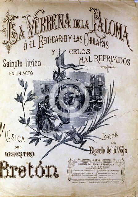 Cover of the operetta 'La Verbena de la Paloma' , 1893, Tomas Breton composer's work.
