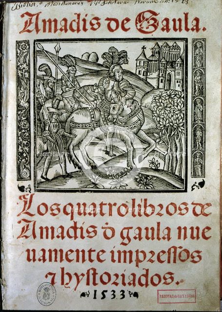 Cover of the book 'Amadis de Gaula', 1533, book of chivalry, explains the love of Amadis and Oriana.