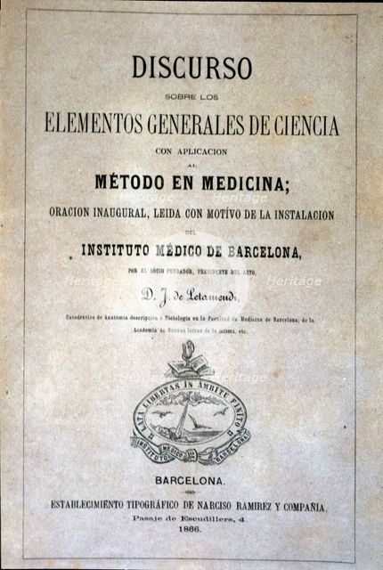 Cover of the book 'Discourse on the general elements of science ... ', 1866. Creator: Letamendi, José de, Dr. (1828 - 1897).