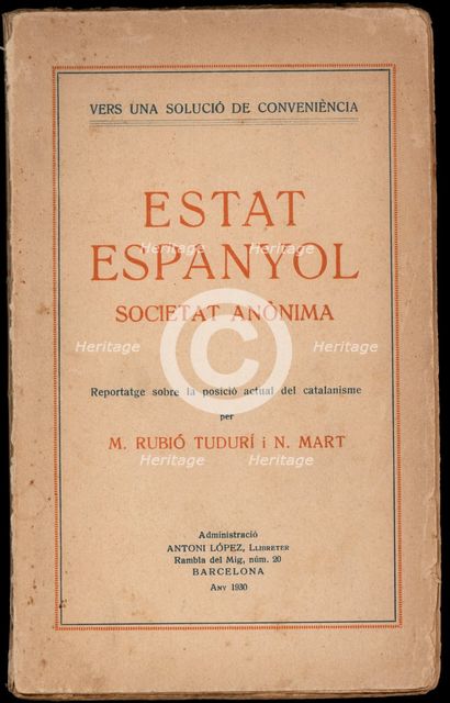 Cover of the book 'Estat Espanyol Societat Anònima' by M. Rubió Tudurí. Barcelona, 1930.