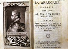 Cover of the book La Araucana 1776 edition with engraving of the bust of the author