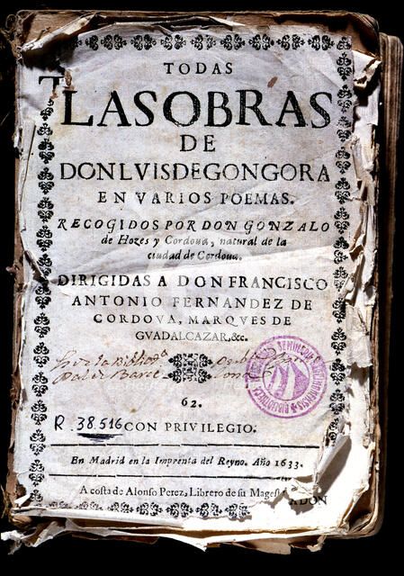 Cover of the book 'Todas las obras de Don Luis de Góngora en varios poemas' (All Works of Don Lui…