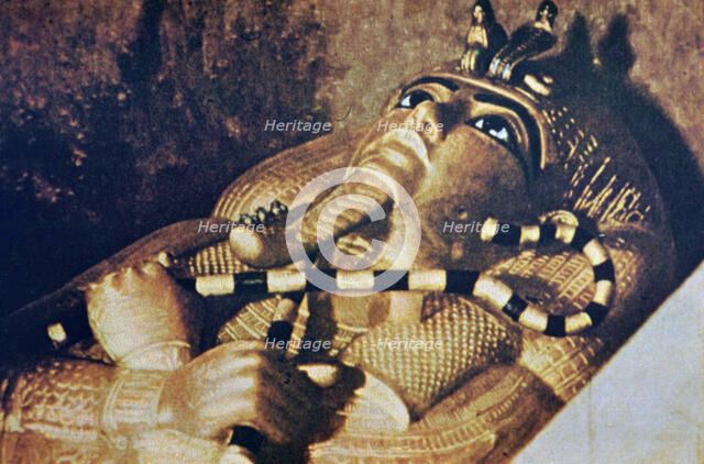 Cover of the coffin of Tutankhamen, burial chamber, tomb of Tutankhamen, Thebes, 18th Dynasty. Artist: Unknown