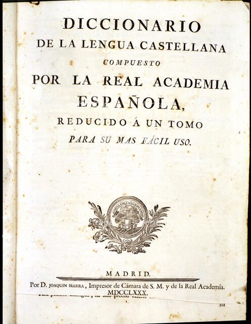 Cover of the 'Dictionary of the Spanish language', composed by the Royal Spanish Academy, printed…